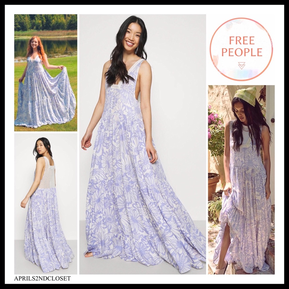 FREE PEOPLE BOHO FLOWY MAXI DRESS BOHEMIAN FLORAL SLEEVELESS V-NECK DRESS A2C - Picture 1 of 16